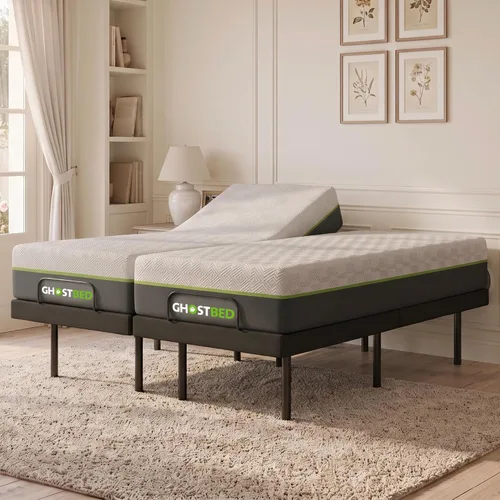 Vista 13 de Cama ajustable GhostBed con colchón híbrido de 12 pulgadas en una caja, tamaño Queen