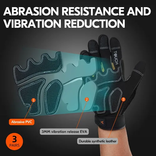 Vista 3 de Vgo... Guantes de trabajo para hombre, resistentes y antiimpactos, guantes de seguridad antivibraciones para conductores de aparejadores