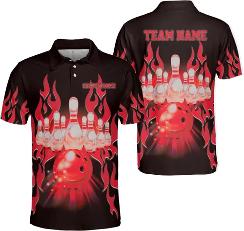 Vista 2 de Woseprints - Polo de boliche personalizado con nombre 3D para hombres y mujeres, camisas de bolos personalizadas para equipo, camisas de bolos unisex