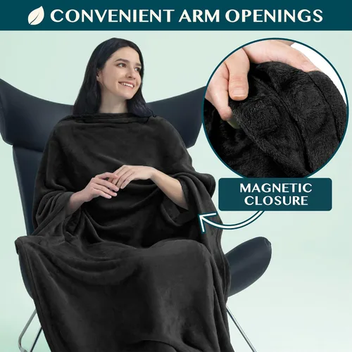 Vista 2 de PAVILIA Manta de viaje y almohada, manta de avión con apertura de brazos para adultos, manta compacta de avión con agujero para el brazo, bolsa 2