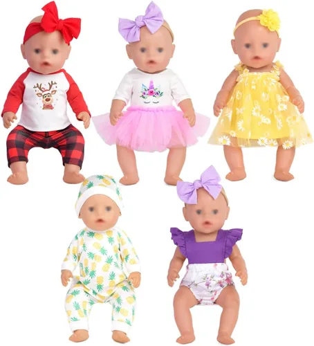 Vista 11 de Juego de 5 accesorios para muñecas de bebé, ropa y diademas para muñecas de 14 a 18 pulgadas, 10 unidades en total