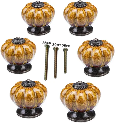 Vista 5 de Juego de 6 pomos de cerámica con pomos coloridos y asas de calabaza para armarios, armarios de cocina y baño, persianas (azul leopardo)