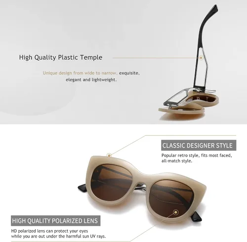 Vista 3 de SUNGAIT Gafas de sol polarizadas vintage de gran tamaño para mujer, gafas de sol de moda para mujer