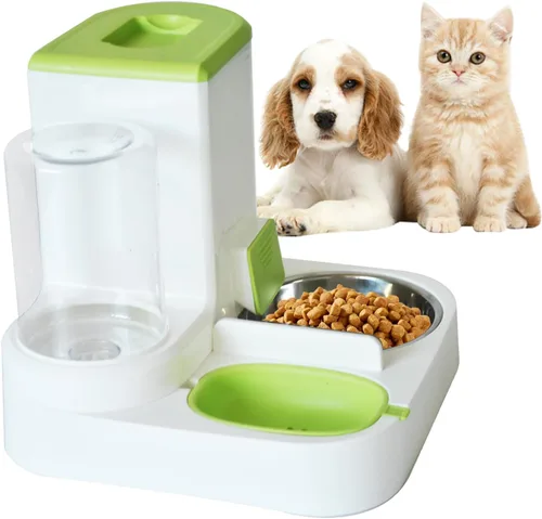 Vista 10 de Juego de dispensador automático de alimentos y agua para gatos, 2 en 1, comedero de gravedad todo en uno con tazón de comida para gatos de acero