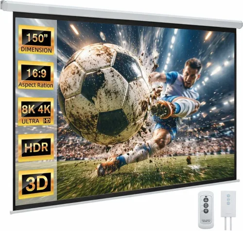 Vista 15 de YODOLLA Pantalla de proyector Motorizada Auto Pull Down Pantallas (150 '' 16:9 Negro)