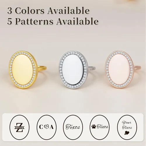 Vista 2 de SUPHELPU Anillo con medallón ovalado para mujer, anillos personalizados grabados con foto y nombre, regalos personalizados para Navidad y memorial