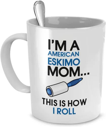Vista 2 de DogsMakeMeHappy Taza de esquimales americanos, taza de mamá esquimal americana, regalo de mamá esquimal americana, regalo para amantes