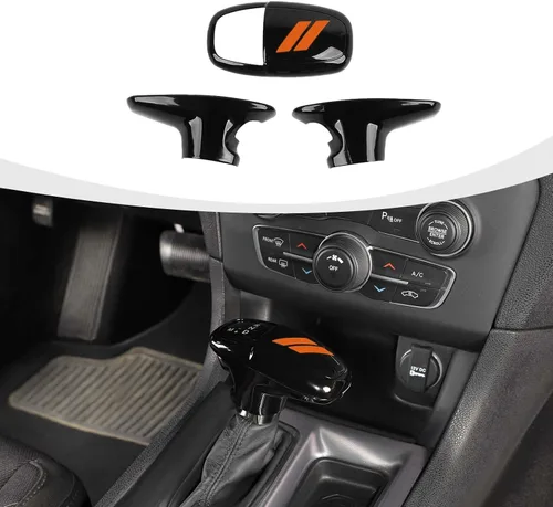 Vista 14 de RAZPOY Cubierta de la perilla de la palanca de cambios, protector de manija, accesorios interiores compatibles con Dodge Challenger Charger Negro