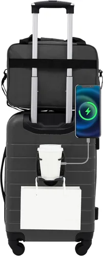 Vista 17 de Wrangler Portavasos inteligente para equipaje y puerto USB, color verde azulado, juego de 2 piezas, Negro, Juego de 2 piezas