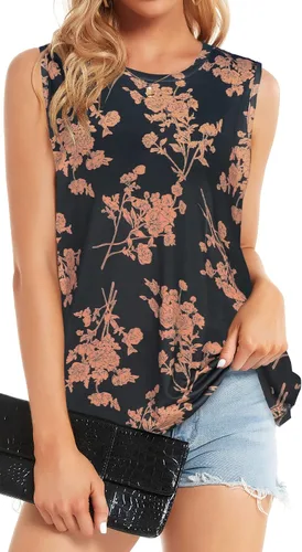 Vista 3 de Camiseta de verano para mujer, sin mangas, floral, casual, linda, holgada, bonita camiseta tipo túnica