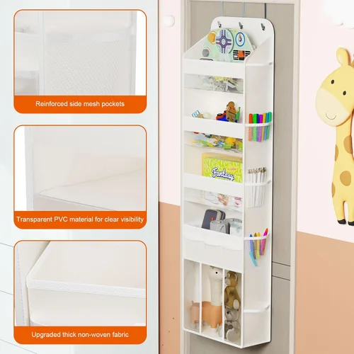 Vista 6 de OneDream Organizador de 5 niveles sobre la puerta con caddy de almacenamiento extraíble, organizador de ropa de bebé para guardería, almacenamiento