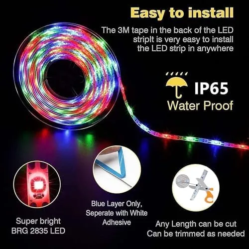 Vista 4 de Tira de luces LED alimentadas por batería con control remoto de 24 teclas, tira de luz de fondo de TV para interiores y exteriores