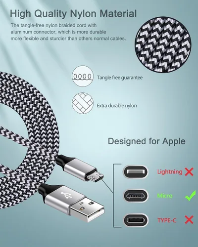 Vista 23 de AILKIN - Cargadores para iPhone con certificación MFI, cable Lightning trenzado de 6 pies de largo USB Wall Charger, Fast Charging Power Cord Plug