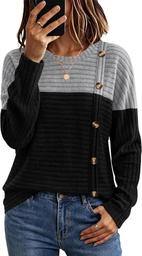Vista 15 de WIHOLL Suéteres de otoño para mujer, trajes de profesor, camisas de manga Verde