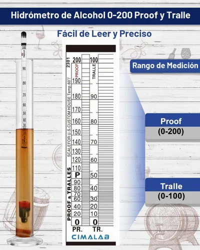 Vista 5 de CIMALAB Hidrómetro - Medidor de alcohol, hidrómetro de alcohol 0-200 a prueba e hidrómetro de alcohol tradicional, hidrómetro a prueba de alcohol