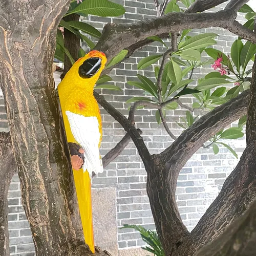 Vista 6 de Loros abrazadores de árboles, escultura de guacamayo de jardín, hermosa decoración artística colgante de árbol mirador de pájaro adorno para patio