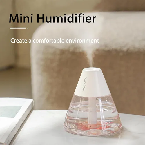 Vista 8 de INVODA Mini humidificadores, 8.8 fl oz USB Personal Cool Mist Humidificador lindo volcanes de escritorio humidificador de aire silencioso Luz