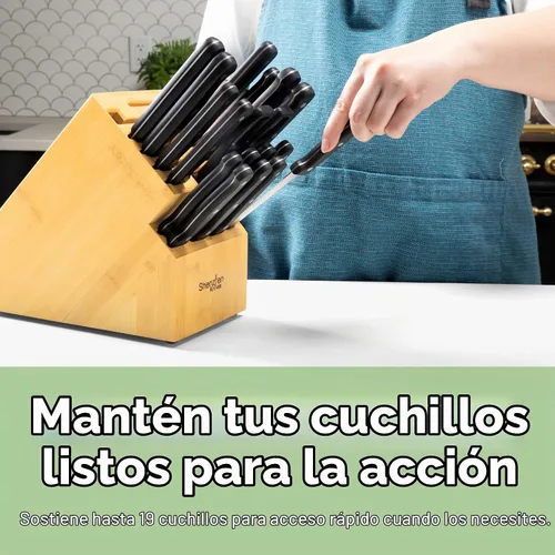 Vista 4 de 20 Slot soporte universal para cuchillos de bambú sin cuchillos. Shenzhen Knives organizador y base para almacenar cuchillos