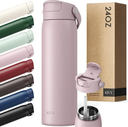 Vista 22 de KIVY Botella de agua de acero inoxidable con pajita 24oz - 24h fría 12h Rojo oscuro