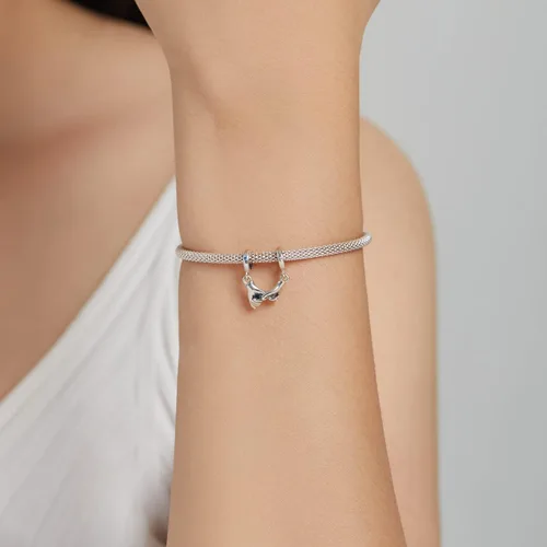 Vista 3 de VOROCO Dije de plata de ley 925 con forma de corazón para pulsera, Navidad, día de la madre, cumpleaños, joyería perfecta para mamá, abuela, hija