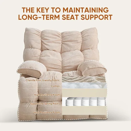 Vista 8 de Silla reclinable giratoria de gran tamaño, reclinable mecedora extra ancha Beige