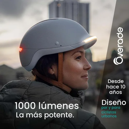 Vista 2 de Overade Casco salvavidas para bicicletas y e-scooters, con potente iluminación delantera/trasera, función intermitente, talla única