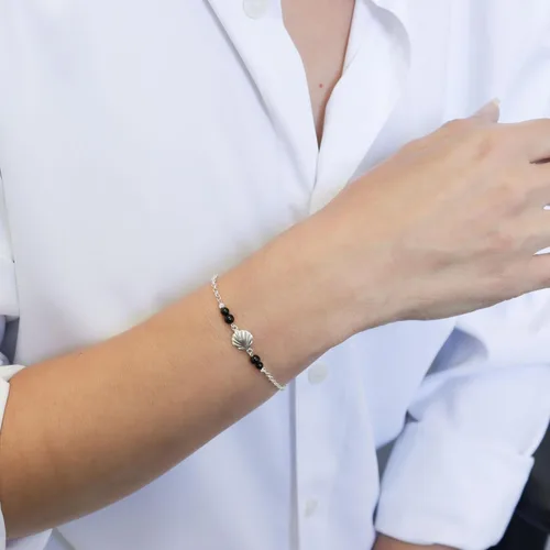 Vista 8 de Pulseras de plata de ley 925 para mujer, cuentas redondas de 0.118 pulgadas con dije de plata de ley de concha de mar, cadena ajustable de 6.3-7.1