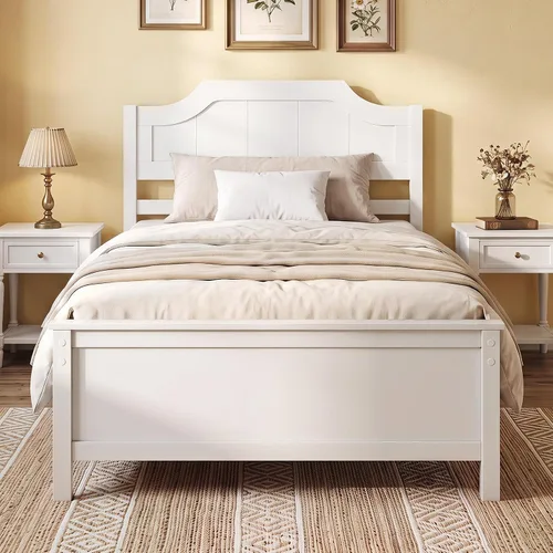 Vista 24 de GIANTEX Twin Size Wooden Bed Frame with Headboard, Wood Slat Support Farmhouse Platform Bed with Heavy Duty Mattress Foundation, Under-Bed
