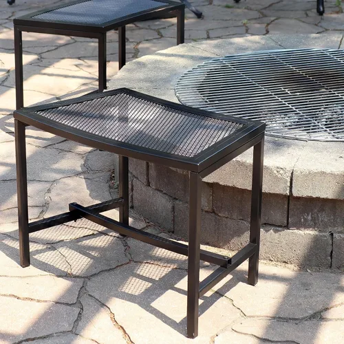 Vista 6 de Sunnydaze Banco curvado de malla para exteriores, juego de banco de metal para patio, asientos exteriores resistentes para patio trasero o hoguera
