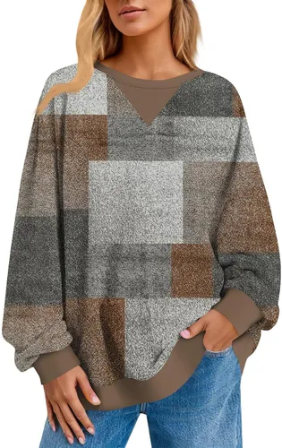 Vista 5 de Sudadera de manga larga para mujer, sudaderas de gran tamaño, estilo casual, cuello redondo, tallas S-2XL