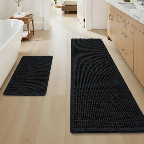 Vista 57 de AMOAMI Tapete de baño mejorado con diseño de gofre, súper absorbente, antideslizante, para suelo de baño, lavable a máquina, con borlas, tapetes