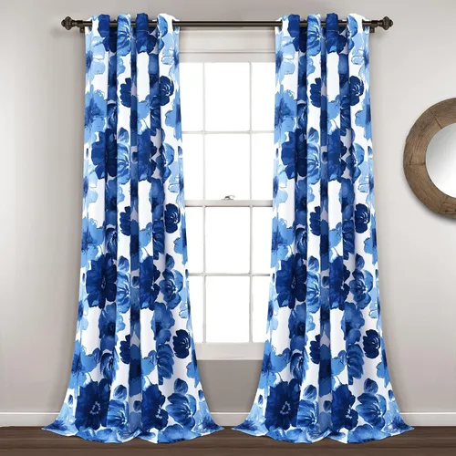 Vista 27 de Lush Decor Julie - Paneles de cortinas de ventana con aislamiento floral y ojales 100% opacas, par, 38" de ancho x 95" de largo, azul y verde Azul