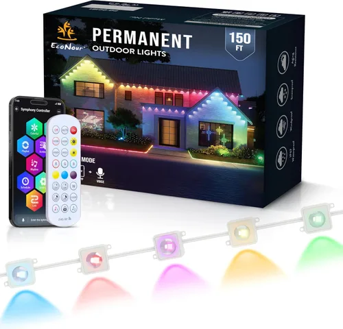 Vista 10 de EcoNour Luces LED RGB permanentes para exteriores de 50 pies Luces LED inteligentes impermeables para aleros con aplicación y control remoto