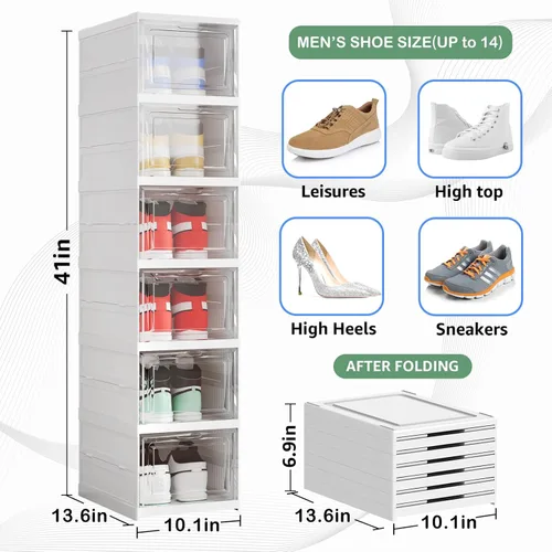 Vista 2 de Caja Organizadora de Almacenamiento para Zapatos 6 Niveles, Plegable y Colapsable, Apilable, para Zapatos de Tamaño 12, Sin Ensamblaje, para Hombres