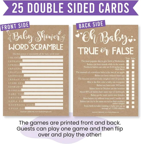 Vista 6 de Hadley Designs 25 palabras rústicas para baby shower, 25 juegos verdaderos o falsos, 25 juegos de animales para bebés, 25 juegos de rimas