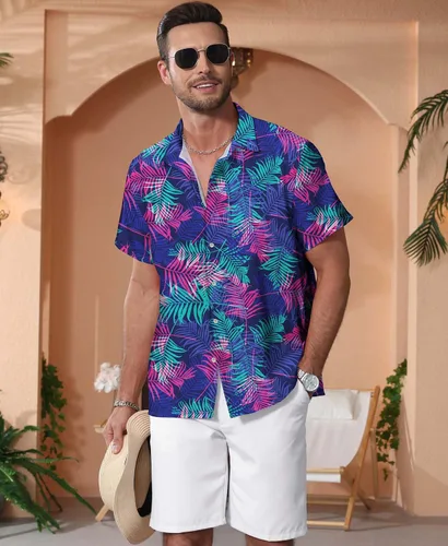 Vista 215 de KYKU - Camisa hawaiana funky para hombre, ropa tropical para vacaciones en Palm Beach