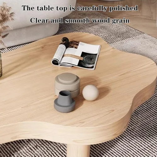 Vista 5 de Mesa de centro en forma de nube de madera maciza irregular, decoración de mesa auxiliar con 3 patas, bonita mesa auxiliar redonda moderna para sala