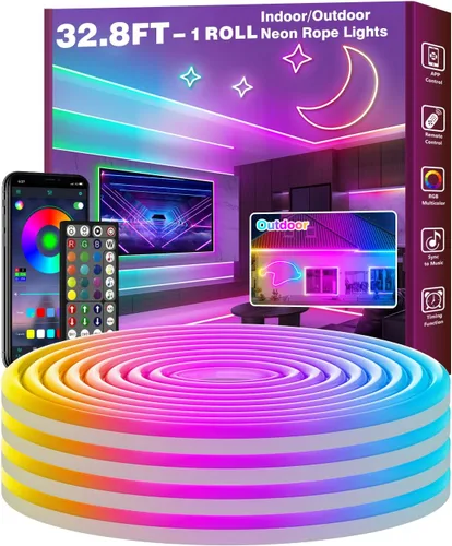 Vista 9 de 20 pies de luces LED en cuerda, luces de neón flexibles con control de aplicación/control remoto, múltiples modos, IP65 impermeables