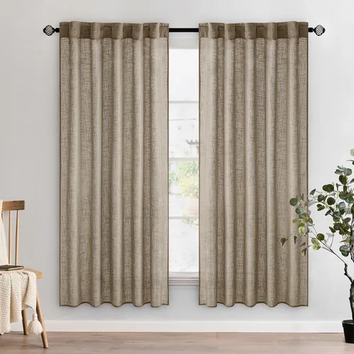 Vista 116 de MIULEE - Cortinas semitraslúcidas suaves y gruesas con textura de lino para cocina y ventana de baño, con trabilla trasera y bolsillo para Blanco