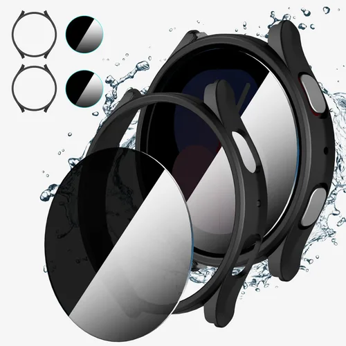 Vista 11 de Suoman Paquete de 2+2 fundas para Samsung Galaxy Watch 4 de 1.575 pulgadas, protector de pantalla de vidrio templado 9H + [arañazos] cobertura