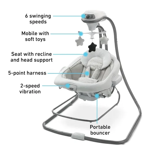 Vista 6 de Graco DuetConnect® LX Portabebé Colgante y Balancín, Asiento Balancín Multi-Dirección para Bebé, Varias Velocidades de Cierre, Redmond Rojo (Redmond)