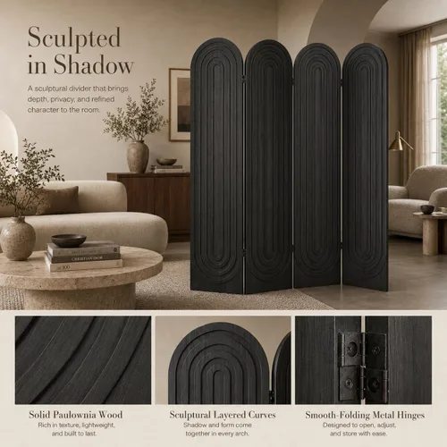 Vista 3 de 4 paneles decorativos de madera separador plegable pantalla de Negro