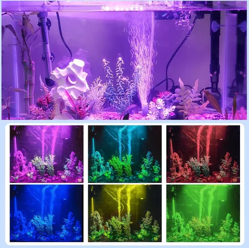 Vista 2 de Luces de acuario RGB de 7 pulgadas, luces de tanque de peces subacuáticas IP68 impermeable cambio de color ajustable memoria sumergible control