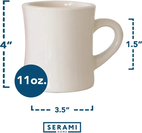Vista 6 de Serami Juego de tazas de café originales de 11 onzas color crema, tazas de cerámica ideales para juego de cocina, viajes y té caliente, taza retro