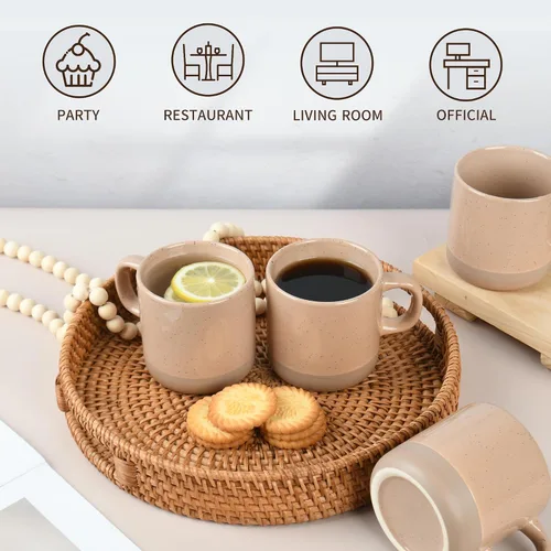 Vista 3 de BYCNZB Juego de tazas de café de 12 onzas para 6, tazas de té con asa para café, té, cacao, leche (canela)