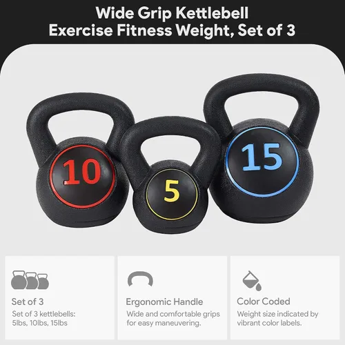 Vista 2 de BalanceFrom Vinyl Kettlebell Set, 30/45/50/75 Pound Options – Cement-Filled Strength Training Weights with Ergonomic Grip and Color Coding for Full