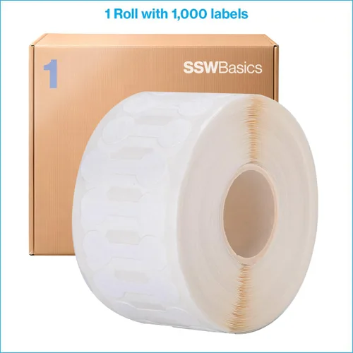 Vista 6 de SSWBasics Etiquetas de precio para anillos pequeños con engomado blanco, 1 ¼ de largo con área de 7/16 pulgadas para precios, rollo de 1000