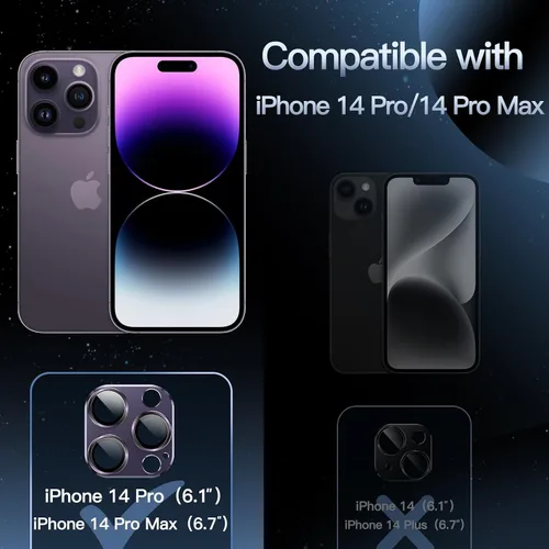 Vista 2 de JETech Protector de lente de cámara para iPhone 14 Pro de 6.1 pulgadas y iPhone 14 Pro Max de 6.7 pulgadas, cubierta de anillo de vidrio templado