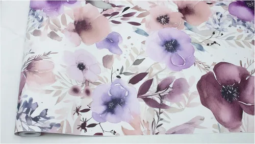 Vista 8 de HAOKHOME Papel tapiz floral para despegar y pegar, papel de pared extraíble, papel de vinilo color malva/púrpura/blanco para pegar en la pared