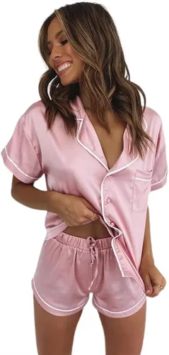 Vista 4 de Conjunto de pijama para mujer, pijamas cómodos y de manga corta para mujer, ropa de dormir suave, ropa de dormir de verano